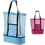 2 borse da spiaggia, blu e rosa, grande doppio scomparto con layout separato per asciutto e bagnato, borsa termica da picnic, borsa termica per campeggio, viaggi, piscina, sport, 39,9 x 15 x 50 cm