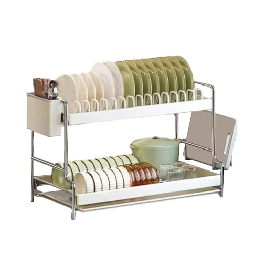 JUSHZ Escurreplatos sobre Fregadero Escurridor De Platos Escurre para Muebles De Cocina Cesta para Cubiertos Rejilla para Tablas De Cortar con Bandeja De Goteo (50x24x30cm,Silver)