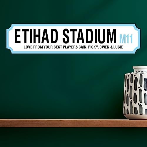 Pixie's Gifts Personalised Football Stadium Street Sign - Customisable Wooden Plaque for Football Fans Personalised Football Sign (Etihad)