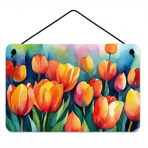 Caroline's Treasures DAC1620DS812 Tulips in Watercolor Wall or Door Hanging Prints Aluminum Metal Sign Kitchen Wall Bar Bathroom Plaque Home Decor, 8x12, Multicolor