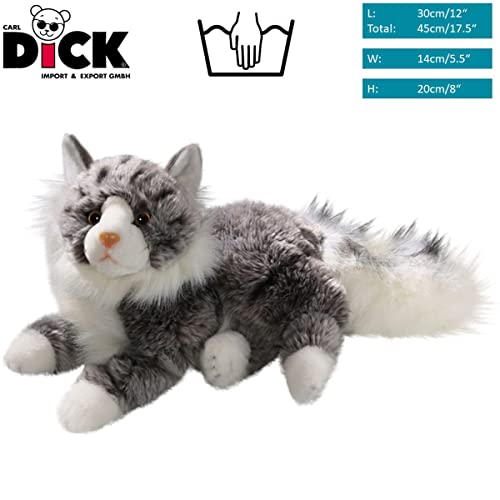 Carl Dick Katze Maine Coon grau-weiß liegend, Plüschtier, Kuscheltier ca. 30cm 3202
