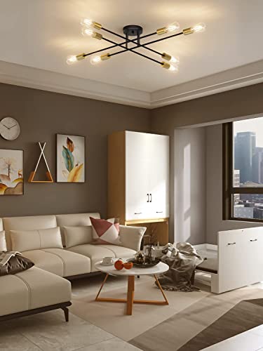 Tipace Sputnik Flush Mount Ceiling Light Fixture 8 Lights Close To Ceiling Light Sputnik Chandelier Lighting For Kitchen Living Room Dining Room Bedroom Home Office (Black & Gold)(Bulb Excluded) #TOP4