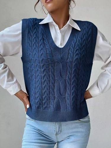 Image of Womens Sweater Vest Sleeveless Cotton Casual V Neck Pullover
