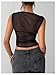 RoseSeek Women's Mesh See Through Tank Top Sleeveless Mock Neck Ruched Crop Tops Going Out Outfit Black Large