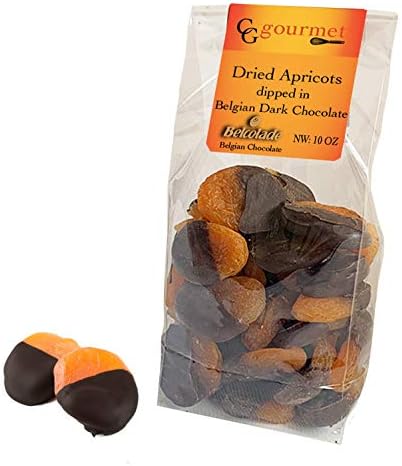 Gift Bag of Dried Apricots dipped in Belcolade Belgian Dark Chocolate - 10 OZ
