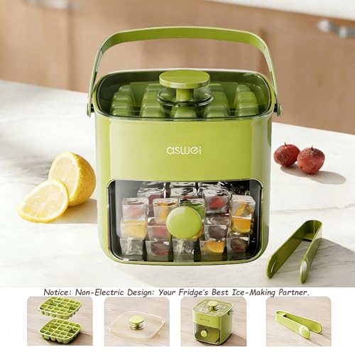 image for AUZUX Compact Ice Cube Tray with Lid and Bin, Mini Press-Type Ice Cube