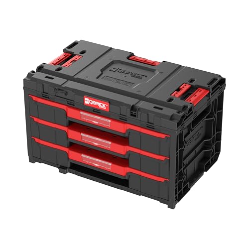 Qbrick System Werkzeugkoffer One Drawer 3 Toolbox 2.0 Black Werkzeugkasten mit 3 Schubladen IP66 Robust 36 kg Tragkraft 120 kg Belastbar Modular