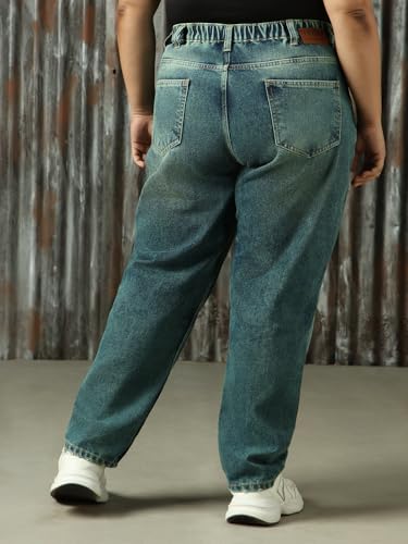 Image of High Star Women Cotton Washed Mom Fit Casual High-Rise Jeans