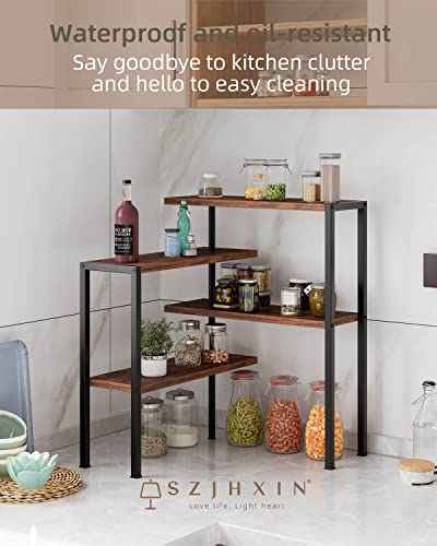 Szjhxin Corner Shelf, Bookshelf, Plant Stand, 4-Tier, Walnut Color, Strong Metal Frame, Shelf Organizer For Living Room, Kitchen, Home Office, Vanity Table, Balcony, Bathroom, Small Space #TOP5