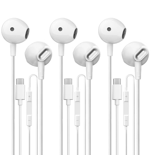 USB C Headphones 3 Pack, Type C Earbuds HiFi Stereo, Type C Earphones with Microphone Volume Control Compatible with Samsung, Google, iPhone 17 16 Pro iPad Pro, Android Phones, for Most USB C Devices