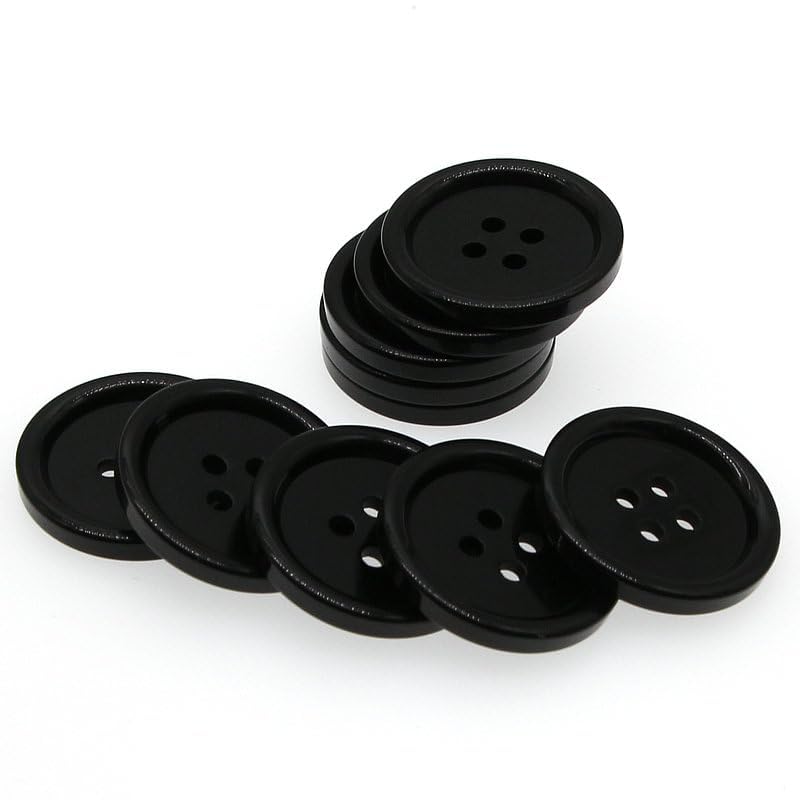 YIGUANXIN 50 PCS 1 1/5 Inch Black Buttons, Big Plastic Resin Circle Button 4 Holes for DIY Craft Sewing (Black, 30mm)