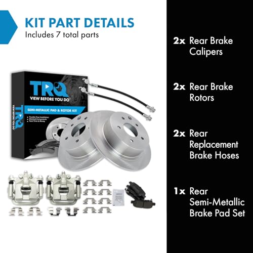 Image of TRQ Rear Brake Pad and Rotor Set Semi Metallic Rotors Calipers Hoses