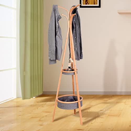 Binlingo Bamboo Coat Rack Freestanding, Entryway Coat Rack Stand With 2 Storage Shelves, 6 Hooks Hall Tree Free Standing For Home Or Office, Natural #TOP1