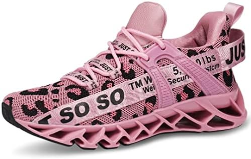 UMYOGO Women's Running Shoes Comfortable Fashion Non Slip Blade Sneakers Work Tennis Walking Sport Athletic Shoes Leopard&Pink
