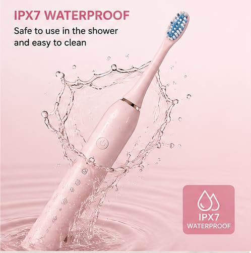 Image of Rechargeable Sonic Electric Toothbrush for Men & Women | Pink | 6 Cleaning Modes | 4 Replaceable Brush Heads | pack of 2