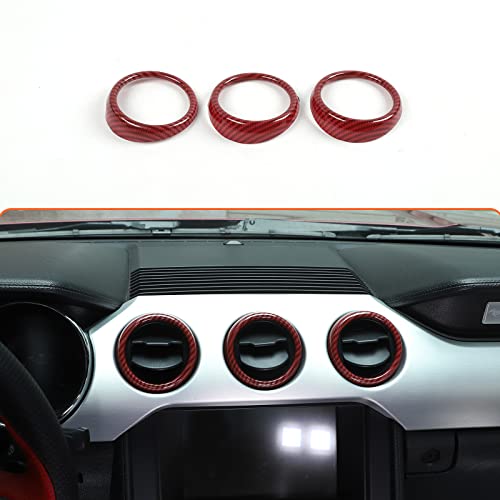 RT-TCZ Center Console Air Conditioner Outlet Vent Trim Cover Ring Interior Accessories for Ford Mustang 2015-2022,3PCS (Red Carbon Fiber Grain)