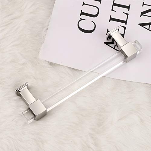 Nizado 5 Pack |5'' Cabinet Pull Clear Acrylic Drawer Handle Polished Chrome,Modern Square Dresser Pull Kitchen Lucite Hardware Crystal T Bar Style #TOP5