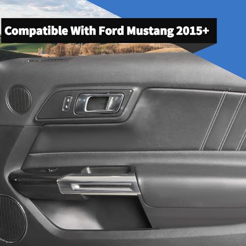 Voodonala Texture Door Handle Window Lift Button Decoration Frame Trim for Ford Mustang 2015 2016 2017 2018 2019 2020 2021 2022 2023 Carbon Fiber Black(2pcs/Set) by Voodonala - Image 3