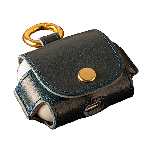 AirPodsPro用のケース 栃木レザー 本革 日本製 カラビナ イヤフォンケース ハンドメイド AP-018 ブルー