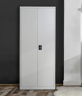 Tall Metal Cabinet Modern Storage Cupboard Wardrobe Shelf Filing Locker Unit Large Office File Organiser 2 Doors Industrial Modern Apothecary Retro Furniture