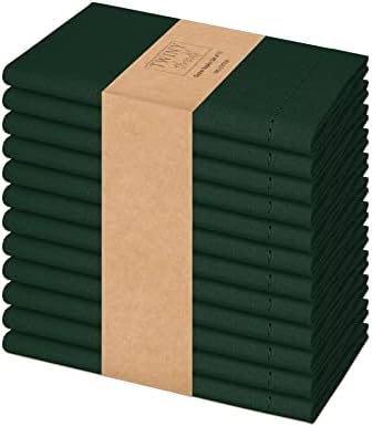 TWINY threads Hemstitch Cloth Napkins 100% Cotton 18 x 18 Inch Dinner Napkins Set of 12 Table Napkin Washable Hotel Quality Mitered Corner Kitchen Napkins for Home, Restaurant, Wedding - Olive Green