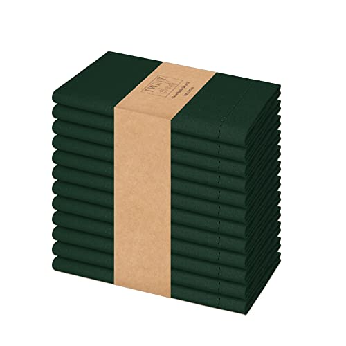 Twiny Threads Hemstitch Cloth Napkins 100% Cotton 18 X 18 Inch Dinner Napkins Set Of 12 Table Napkin Washable Hotel Quality Mitered Corner Kitchen Napkins For Home, Restaurant, Wedding - Olive Green #TOP1