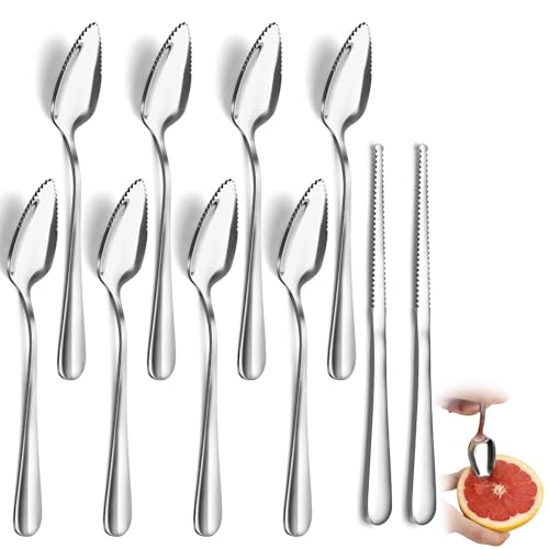 Hunnycook Grapefruit Spoons and Knives - 8 Spoons, 2 Knives, Grapefruit Spoon and Knife with Serrated Edge, Suitable for Cutting all Kinds of Fruits