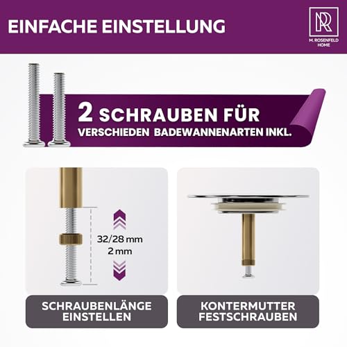 M. ROSENFELD HOME Badewannenstöpsel Universal Ø 72 Premium - Stöpsel Badewanne Chrom aus Messing mit Doppel Dichtung - Rostfrei Badewannen Stöpsel Verschluss Badezimmer zubehör
