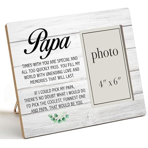 Oqtumes Papa Gift Picture Frame, Gifts for Grandpa Grandad Grandfather, Rustic Papa Wood Picture Frame 8 x 10 Inches, Wall Mount and Tabletop - 4 x 6 Inch Photo Cover