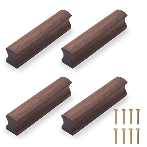 NAKUPENDA 4 st skåphandtag trä lådhandtag trä möbler dörrhandtag för skåp garderob 64 x 100 mm (svart valnöt)