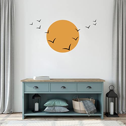Birds and Sun Wall Decal Minimalist Wall Art Modern Wall Stickers for Living Room Bedroom Nursery Wall Decor Y58 (Yellow, Black)