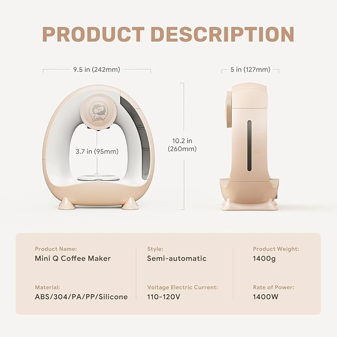 Image of Mini Q Single Serve Coffee Maker | Portable Coffee & Tea Machine for Ground Coffee | Intelligent Temp Control, Quiet Operation (Cream)