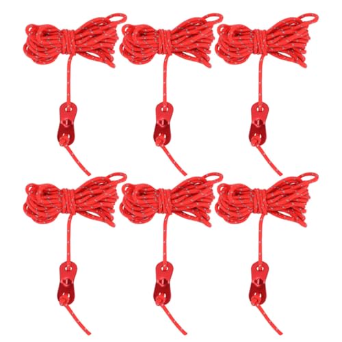 Hemobllo 6pcs Tent Rope Reflective Nylon Guy Line Rope with Aluminum Alloy Hook, Red, for Hiking and Awning Random Color