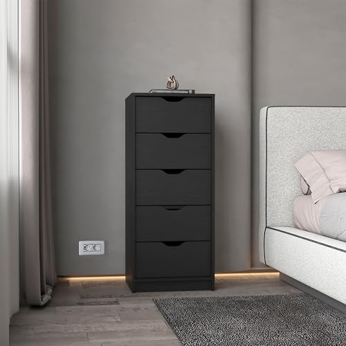 HKTIANYUDA Stylish Black Dresser with 5 Slim Drawers, Ideal for