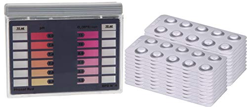 POWERHAUS24 Tester per acqua – pH e ossigeno attivo, con 200 compresse, 100 Fenolo Rosso, 100 DPD4