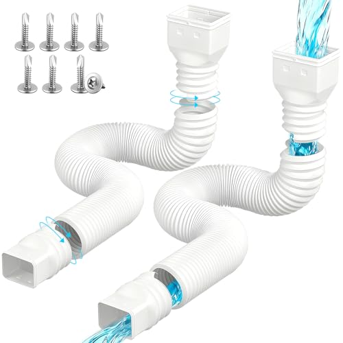 Extensiones de Bajante de Canal de Lluvia Extension de 80/100 mm Alargador Flexible Canalón Canalones y Bajantes Extensor Canalon Retráctil de 47 a 150 cm (Blanco-2Pieza)
