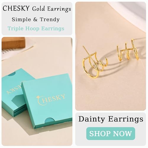 CHESKY 14k Gold Plated Triple Illusion Huggie Stud Earrings, Trendy Double Huggie Hoop Earrings for One Hole, Dainty Minimalist Gold Claw Earrings for Women Cute Everyday Jewelry Gift by CHESKY - Used condition - Image 7