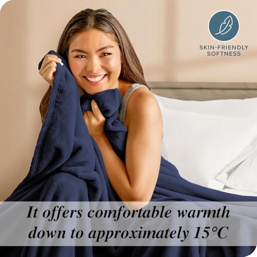 Image of Cloth Fusion Nimbus 280 GSM Fleece Blanket, Navy, Double 86x88 inches | Double-Brushed Both Sides, Anti-Pilling Weave, Colour-Lock Dye, Reinforced Stitching, Machine Washable