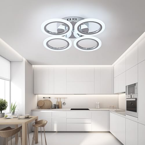 Image of Hudi Fyier Small Modern LED Ceiling Light,4 Rings Flush Mount Ceiling Light Fixtures, Chrome Close to Ceiling Light, 6500K LED Ceiling Lamp for Bedroom,Dining Room,Living Room, Office