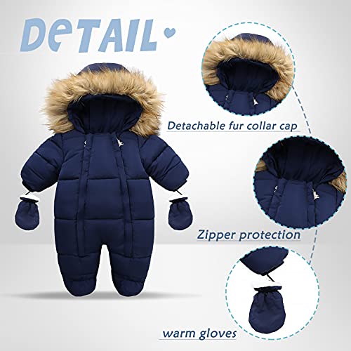 Happy Cherry Infant Snow Romper Winter Jumpsuit Coat Zip Up Hooded Snowsuit Jacket Outerwear One Piece Puffer Bodysuit Long Sleeve Footie Outfit For Newborn Baby Boys Girls Navy 9-12 Months #TOP2