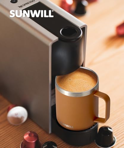 Image of SUNWILL Insulated Coffee Mug with Lid, Travel Tumbler with Handle, 14 oz Stainless Steel Cup for Camping, Office, Home, Powder Coated Caramel