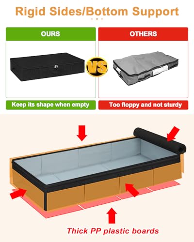 Image of Under Bed Storage Container, 3 Pack Underbed Storage Bags With Lid, Foldable Sturdy Clothes Storage Organizer W / 3 Handles, Ultra Thick Fabric Blanket Shoe Storage Box, 30x15x6.7inch, Black, 50L
