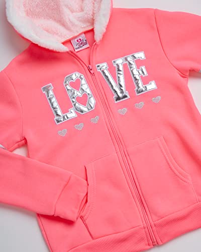 Real Love Girls' Jogger Set - 2 Piece Fleece Sherpa Hood Sweatshirt And Sweatpants (7-16), Size 7-8, Pink/Tie Dye Love #TOP4