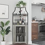 GarveeTech Eckbar Weinschrank– 5-Stufiger Industrie-Bar-Schrank Mit Glasständer, Moderner Spirituosenschrank Mit Höhenverstellbarem Regal & Maschentür – Home Bar Cabinet, Grau