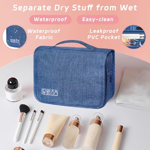 Image of Toiletry Bag Travel Bag with Hanging Hook for Women Men,Navy Blue | Waterproof Small Capacity Hanging Multifunctional Makeup Bag for Toiletries, Portable Cosmetic Bag Travel Organizer