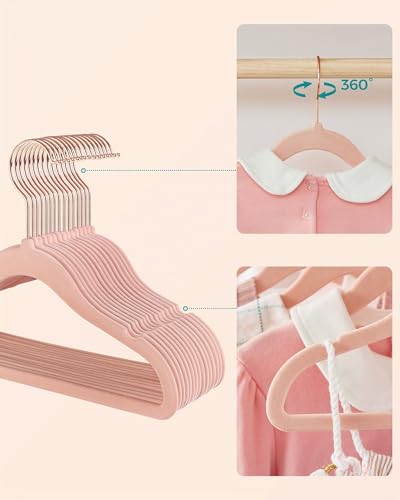 Miniatura 6 de Songmics Juego De 30 Perchas Para Niños Con Ganchos Giratorios A 360 , Color Oro Rosa, Perchas De Terciopelo Antideslizantes Para Armario, Dormitorio, Rosa Pastel Crf027p30
