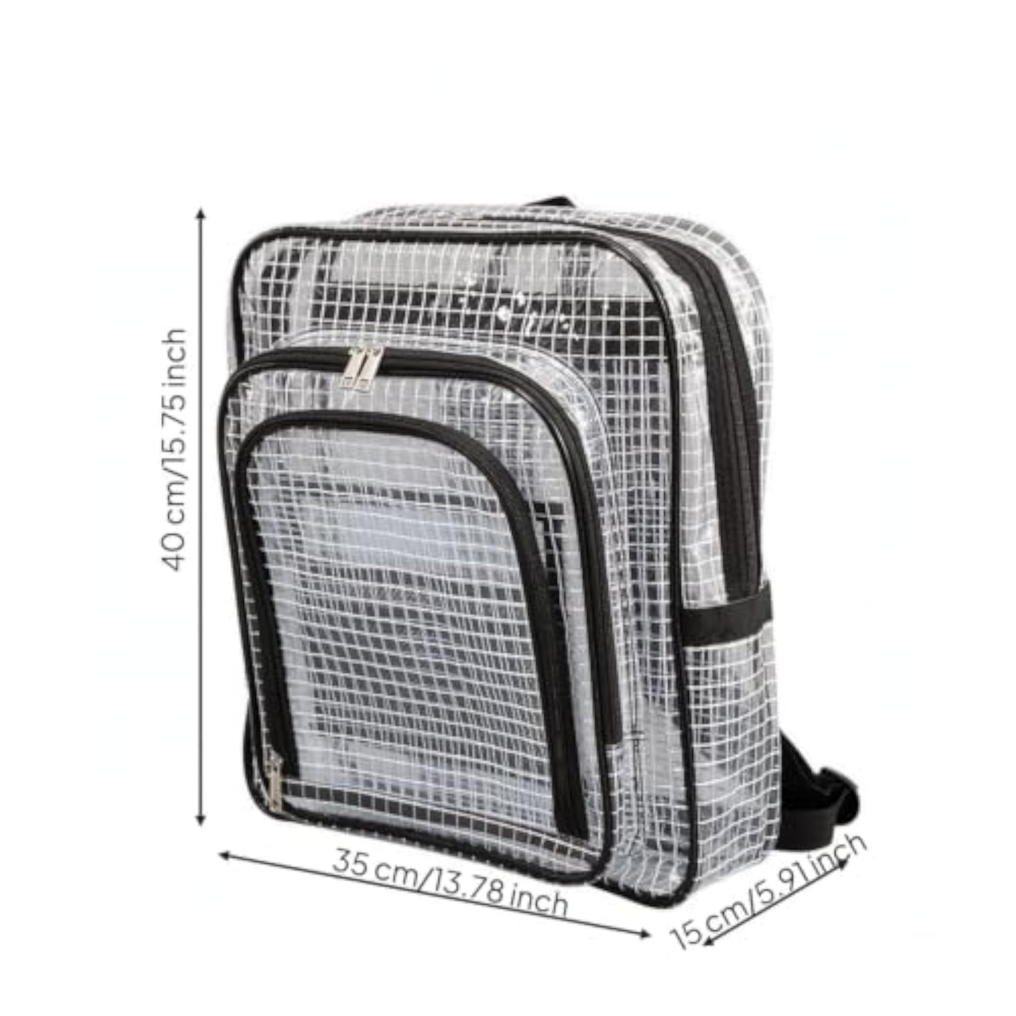 Black Trim Grid PVC Transparent Backpack, Clear