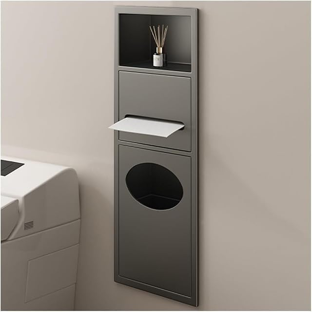 Waterproof Recessed Storage Caddy with Trash Can Stainless Steel Shower Niche Organizer - Wall-Mounted Bathroom Shelf Gray 23x17x12cm