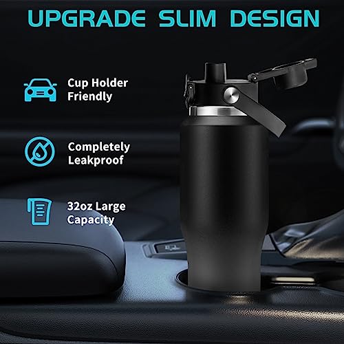 Insulated Tumbler With Lid And Straw 32 Oz - Stainless Steel Tumblers Large Insulated Water Bottles, Metal Water Bottle Fits In Cup Holder, Leak Proof Water Flask With Straw Spout Lids For Women Men #TOP1