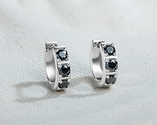 Moissanite Hoop Earrings Men, Lab Created Black Diamond 925 Sterling Silver Hypoallergenic 4.5Mm Male Huggie, Anniversary Valentine's Day Jewelry Gifts Boys Husband, Dyunq #TOP1